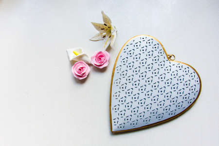 Big white heart and flowers