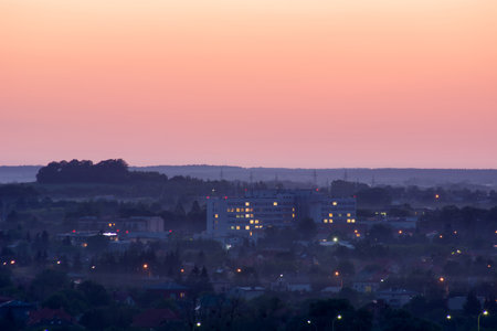 Chelm, Lubelskie, Poland - May 30, 2018: View from the hill to the city of Chelm after sunsetのeditorial素材