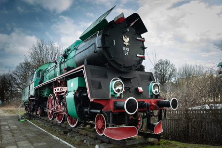 Chelm, Lubelskie, Poland - March 17, 2019: An old steam locomotive standing at Chelm railway station