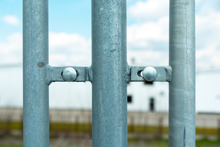 Place of screw connection of metal barriers, close upの写真素材