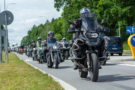Chelm, Lubelskie, Poland - June 18, 2022: Motorcycle rally in Chelm for MotoKropla 2022, Drive through the city streetsのeditorial素材