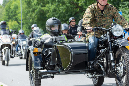 Chelm, Lubelskie, Poland - June 18, 2022: Motorcycle rally in Chelm for MotoKropla 2022, Drive through the city streets.のeditorial素材