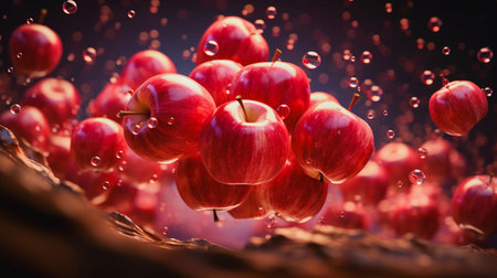 Many red apples falling into the water, generative aiの素材