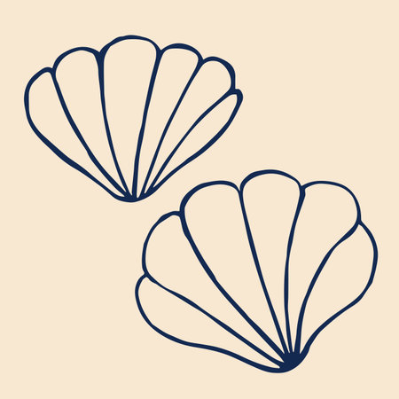 A whimsical vector illustration of a seashell, designed in a doodle style.