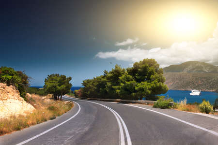 Open road to the sea on the island of Crete. Greeceの写真素材