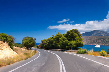 Open road to the sea on the island of Crete. Greeceの写真素材
