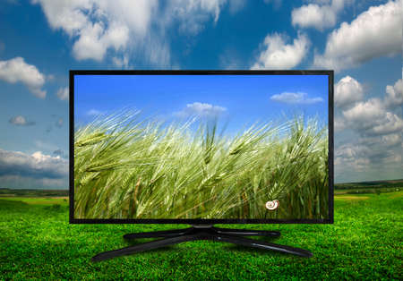 4k monitor isolated on whiteの写真素材