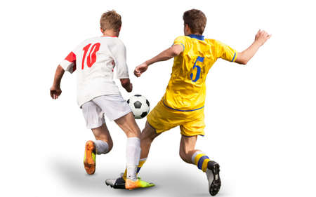 Soccer ball on the field of stadium with light .  Footballer goes to the Takaku at the opponent's gate . の写真素材