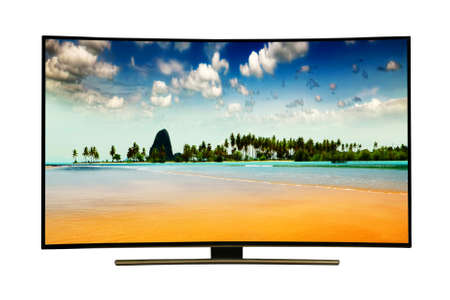 monitor isolated on white.  Andaman Sea, Phuket Island. Thailand.. Modern, elegant TV 4 K, with incredibly beautiful colors of the image .の写真素材