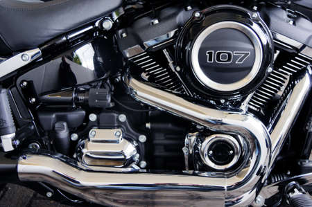 Motorcycle engine. Close-up in detail