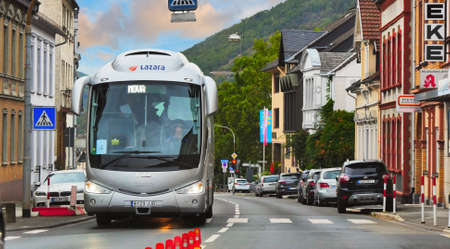 Germany.  Wiessbaden. 23.09.2019.   Public bus at Juarez street  Wiessbaden city - Imageのeditorial素材
