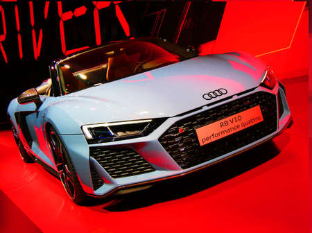 FRANKFURT, GERMANY - SEP 11, 2019: New AUDI car reveiled at the Frankfurt IAA Motor Show 2019. - Imageのeditorial素材