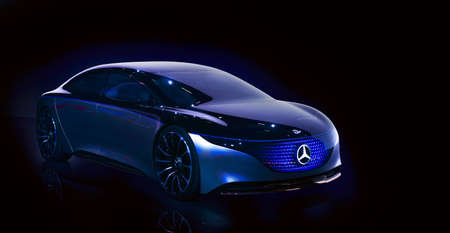 FRANKFURT, GERMANY - SEP 19, 2019: Mercedes Benz Vision EQS luxury electric concept car reveiled at the Frankfurt IAA Motor Show 2019.のeditorial素材