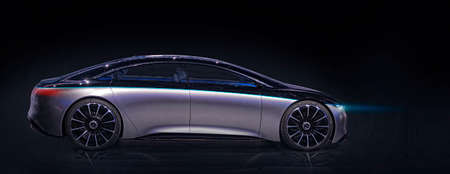 FRANKFURT, GERMANY - SEP 19, 2019: Mercedes Benz Vision EQS luxury electric concept car reveiled at the Frankfurt IAA Motor Show 2019.mixed mediaのeditorial素材