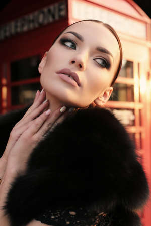 Fashion photo of beautiful girl with dark hairの写真素材