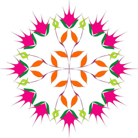 circular pattern of flowers and leavesのイラスト素材