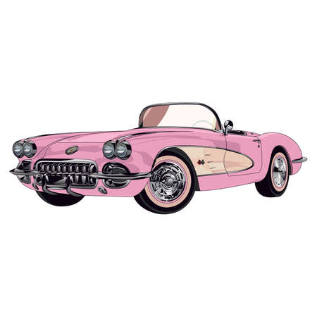 Retro car pinkのイラスト素材