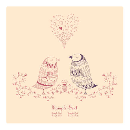 Hand drawn birds with floral ornamentsのイラスト素材