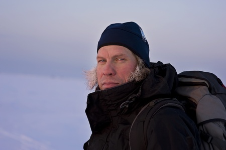 Man with hair covered in snowの写真素材