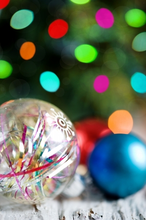 Christmas balls on the shiny blur backgroundの写真素材