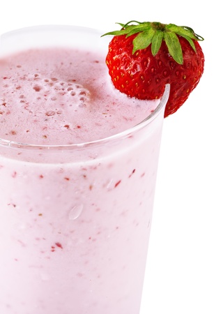 Strawberry milk smoothie isolated on whiteの写真素材