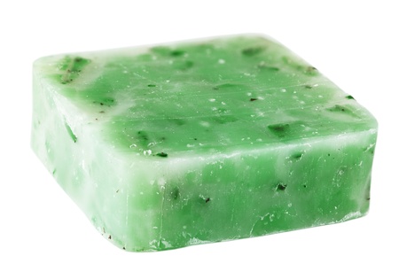 Piece of green handmade soap isolatedの写真素材