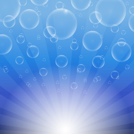 Soap bubbles on a blue background with lightsのイラスト素材