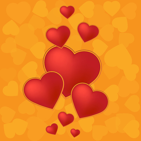Red hearts on the orange background のイラスト素材