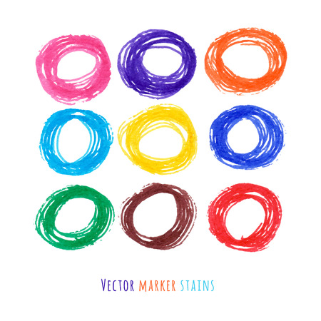 Colorful vector felt pen circle stains set for designのイラスト素材