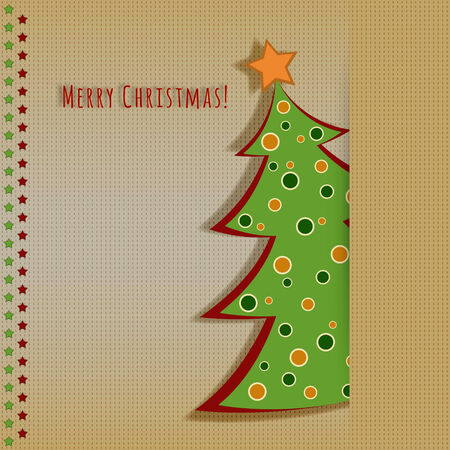 Christmas card with decorated fir tree on the yellow backgroundのイラスト素材