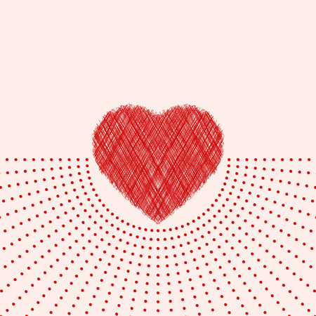 Valentine day card with red scribble heart. Vector illustration for designのイラスト素材