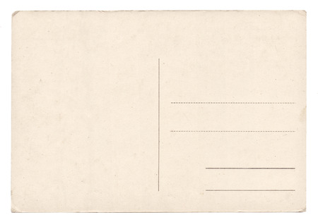 Blank old vintage postcard isolated on white backgroundの写真素材