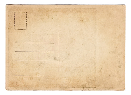 Blank old vintage postcard isolated on white backgroundの写真素材