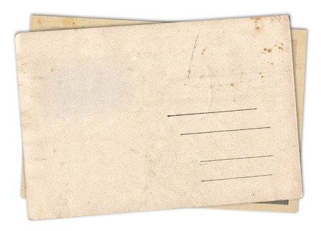 Two blank old vintage postcard isolated on white backgroundの写真素材
