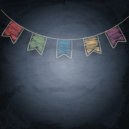 Chalkboard background with drawing bunting flags. Vector texture EPS10のイラスト素材