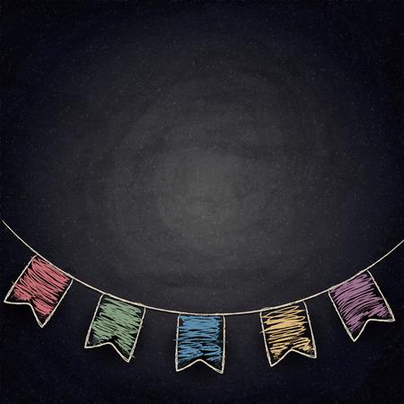 Chalkboard background with drawing bunting flags. Vector texture EPS10のイラスト素材