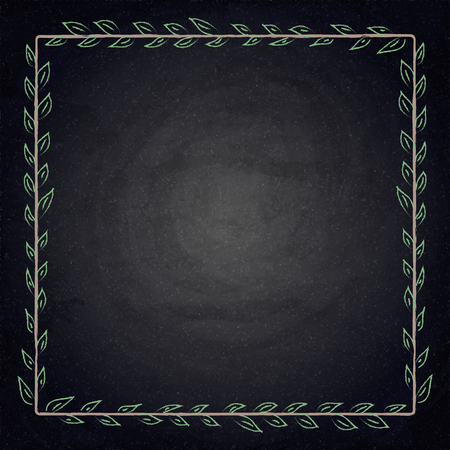 Drawing frame with leaves on chalkboard background. Vector illustrationのイラスト素材