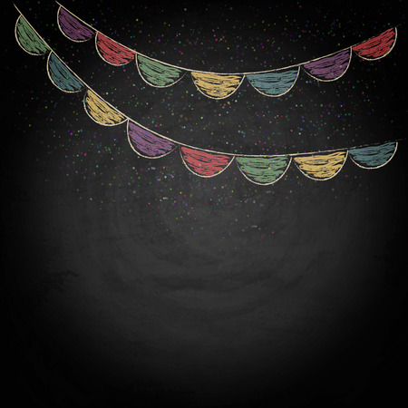 Chalkboard background with drawing bunting flags. Vector texture のイラスト素材