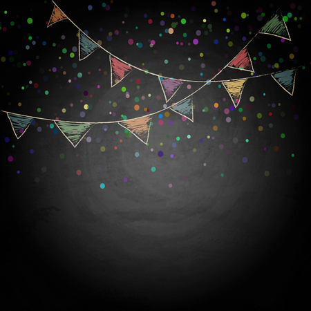 Chalkboard background with drawing bunting flags. Vector textureのイラスト素材