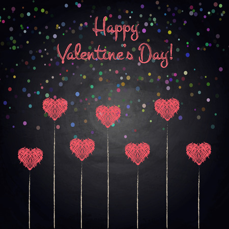 Drawing hearts on blackboard background. Valentines day illustrationのイラスト素材