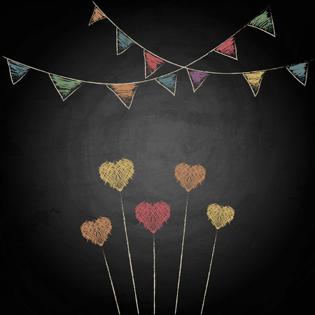 Drawing hearts on blackboard background. Valentines day illustrationのイラスト素材