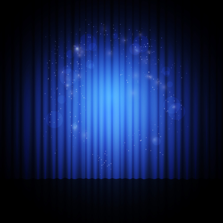 Background with blue curtain, light and dust. Vector illustrationのイラスト素材