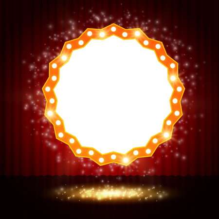 Shining polygon retro banner on stage curtain. Vector illustrationのイラスト素材