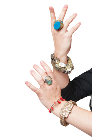 Belly and tribal dancers hands isolated on whiteの写真素材