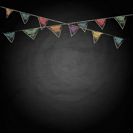 Chalkboard background with drawing bunting flags. Vector illustrationのイラスト素材