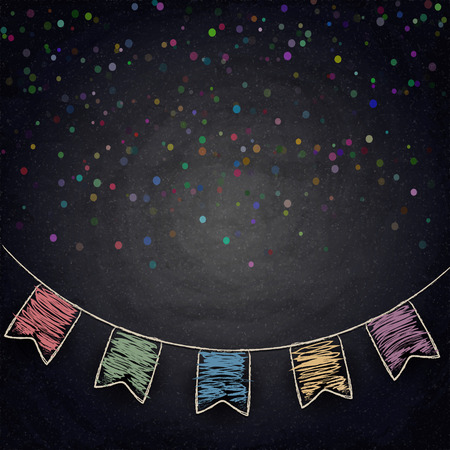 Chalkboard background with drawing bunting flags. Vector illustrationのイラスト素材