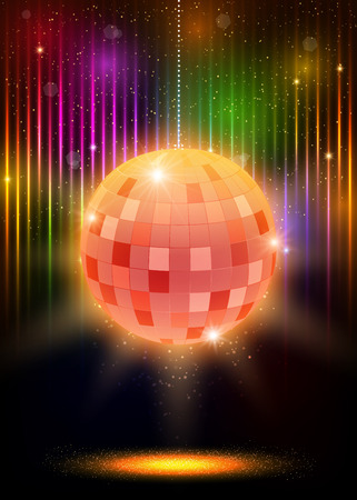 Disco party poster with mirror ball. Vector illustrationのイラスト素材