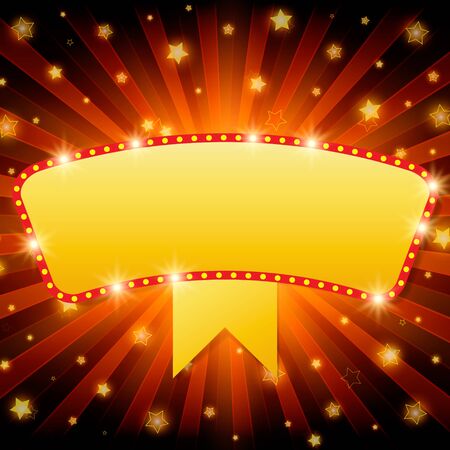 Shining retro light banner on red background. Vector illustrationのイラスト素材