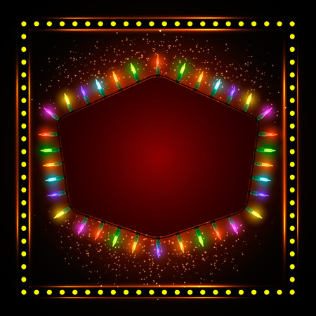 Retro banner with shining colorful lights. Vector illustrationのイラスト素材