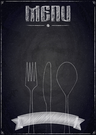Menu of restaurant on black chalkboard background. Vector illustrationのイラスト素材